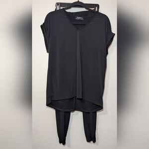 Brigitte Brianna Black V-Neck Top and Pants Set V-neck Jogger Women's Size M